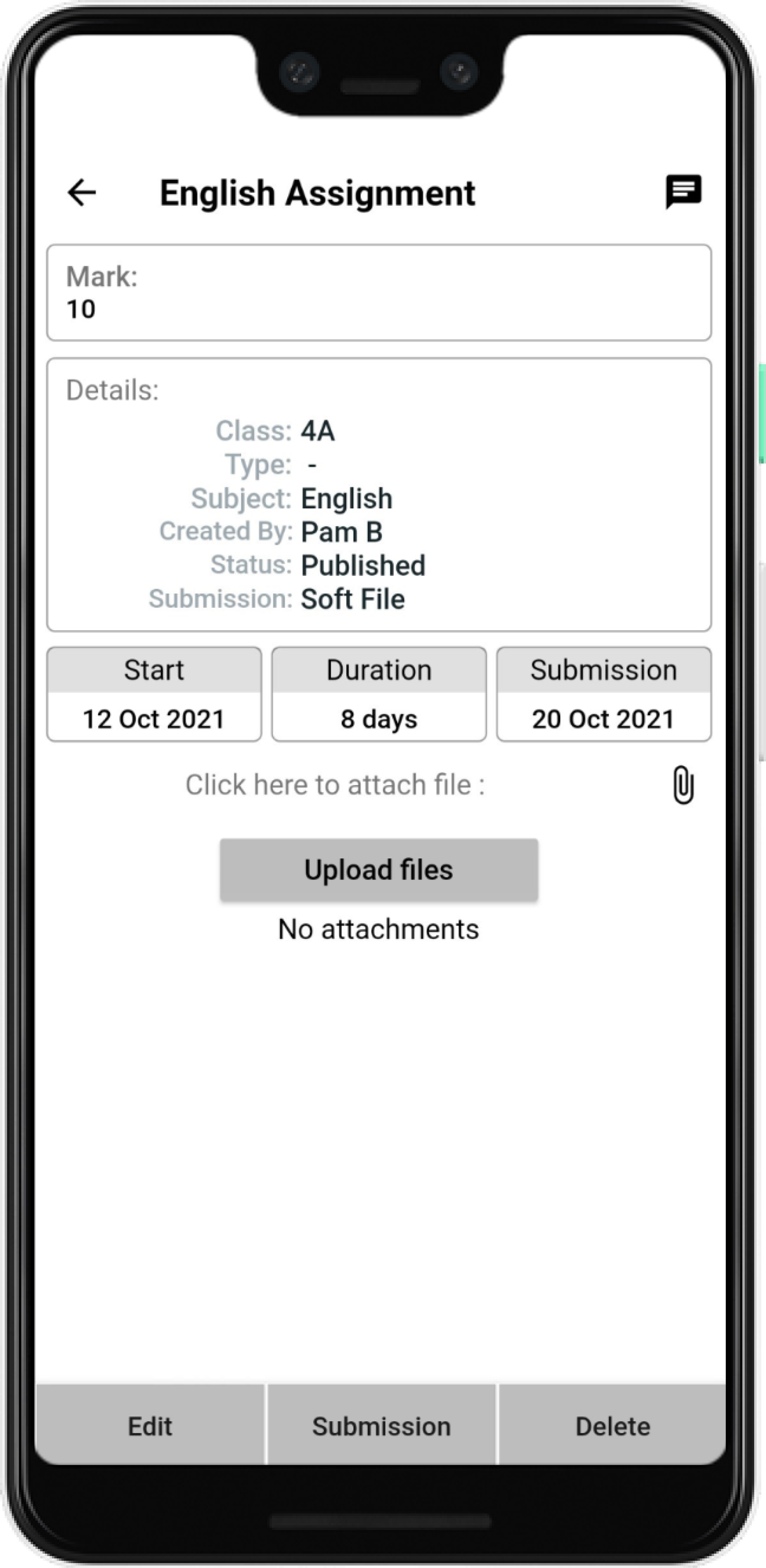 create assignment on the school ERP mobile app
